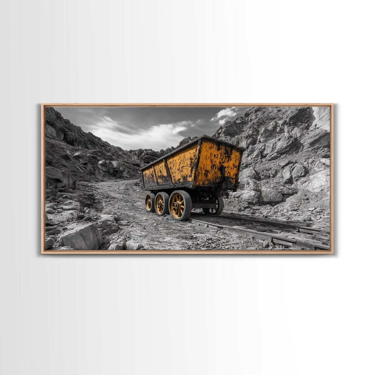 Vintage Mining Cart, Industrial Rustic Decor, Western Adventure Wall Art, Grunge Style Canvas Print, Man Cave or Garage Wall Art