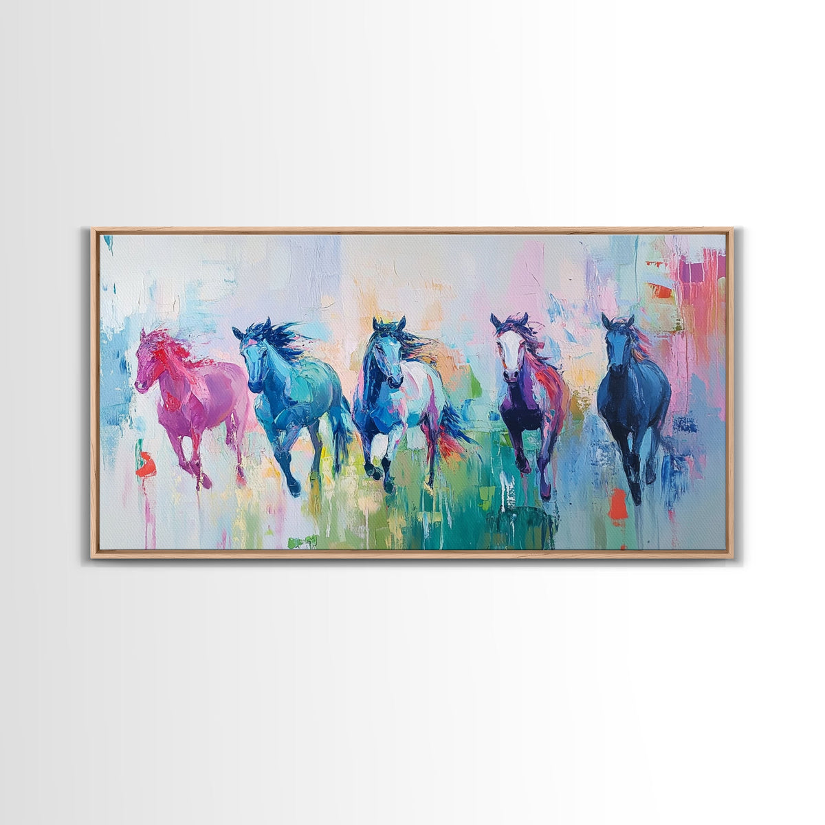 Running Horses, Western Horse Art, Colorful Horse Wall Art, Vintage Horse Art, Farmhouse Decor, Extra Wide Art, Canvas Print