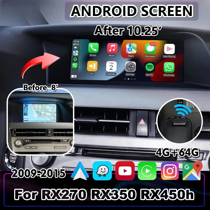 10.25 Inches Android Screen Display for Lexus RX270 RX350 RX450H 2009-2015