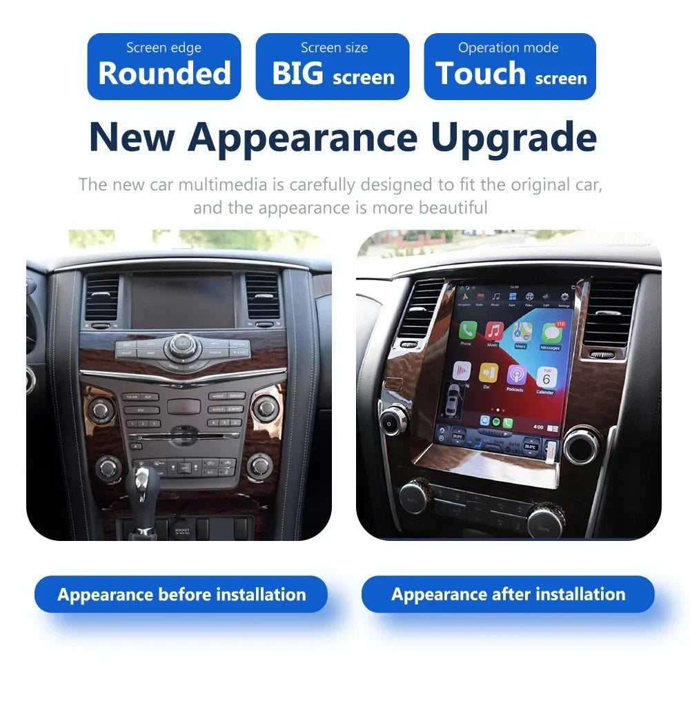 NISSAN Patrol/Armada Y62 2010-2020 Stereo Replacement Tesla Style Screen Built-in Carplay/Android Auto