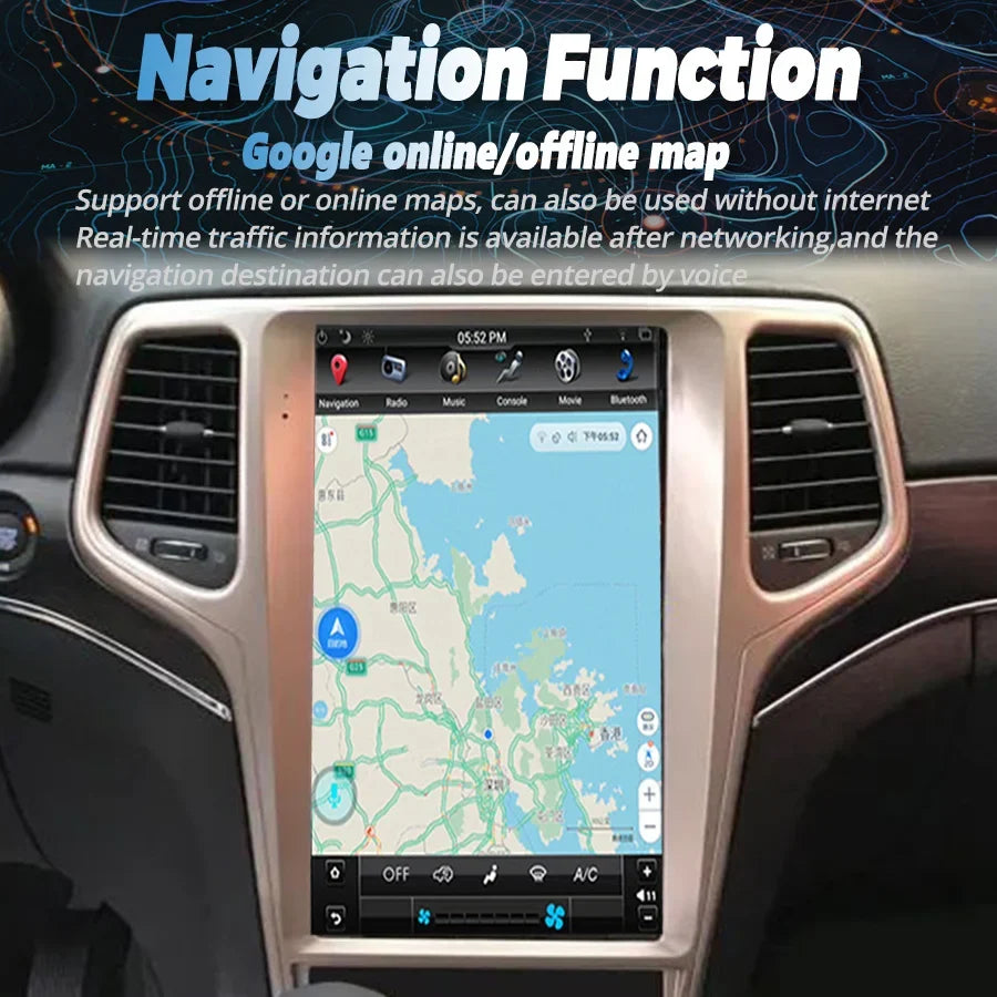 13.6 inch Jeep Grand Cherokee 2014-2022 Tesla-Style Multimedia Player GPS Navigation Wireless CarPlay Android Auto