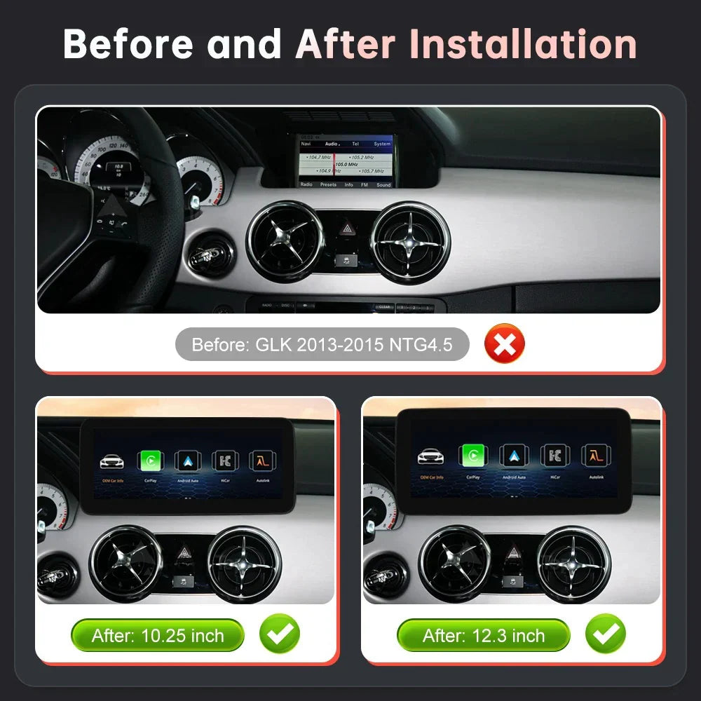 Mercedes Benz GLK X204 2008-2015 Wireless Apple CarPlay Android Auto Car Multimedia Linux Touch Screen
