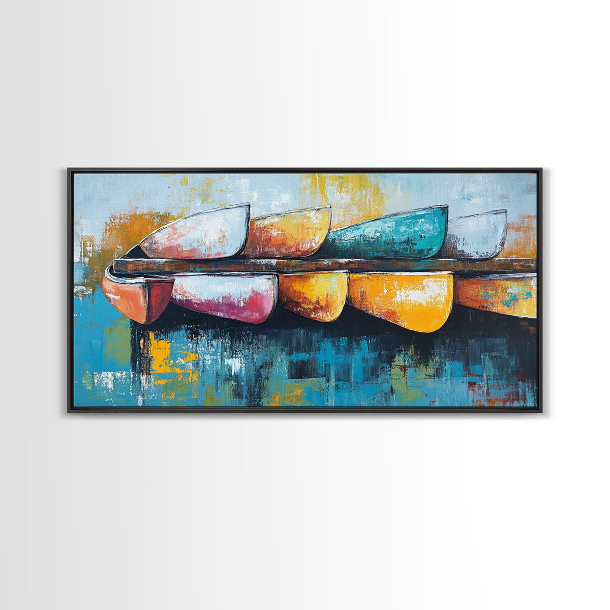 Colorful canoe, coastal decor, nautical painting, vibrant abstract, lake tahoe art, modern art, horizontal wall art, canvas print, beach vibes