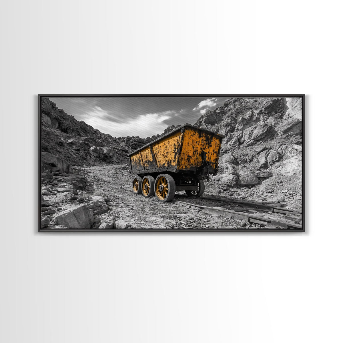 Vintage Mining Cart, Industrial Rustic Decor, Western Adventure Wall Art, Grunge Style Canvas Print, Man Cave or Garage Wall Art