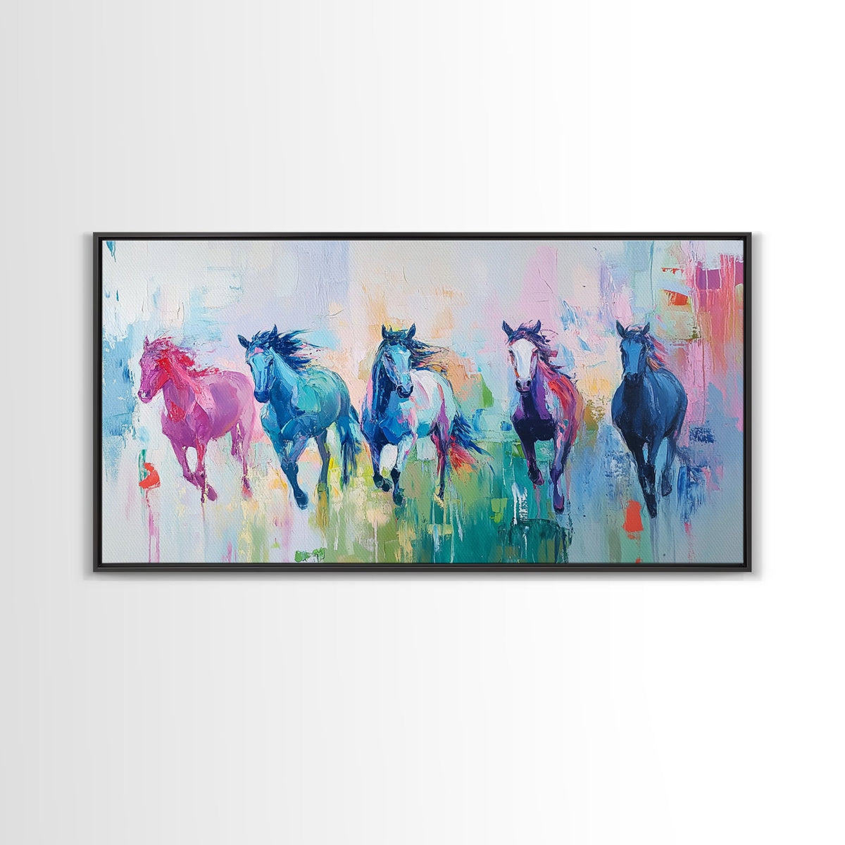 Running Horses, Western Horse Art, Colorful Horse Wall Art, Vintage Horse Art, Farmhouse Decor, Extra Wide Art, Canvas Print