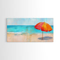 Beach Umbrella, Coastal Decor, Nautical Wall Art, Seascape Painting, Ocean Painting, Extra Wide Art, Framed Canvas Print, Beach House Art