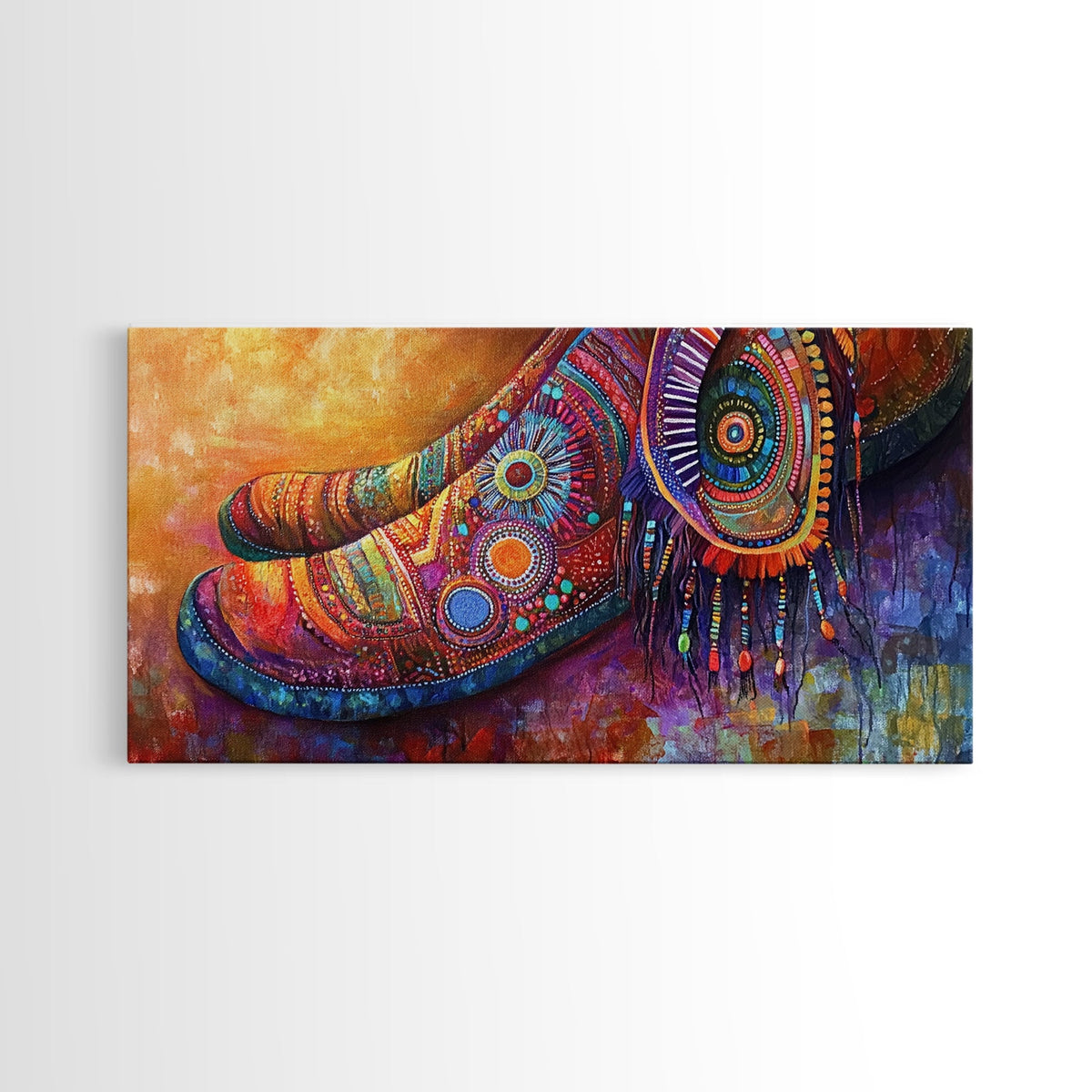 Bohemian Shoes, Moroccan Wall Art, Boho Art, Chinoiserie Wall Art, Extra Wide Art, Framed Canvas Print, Whimsical Art, Rustic Decor