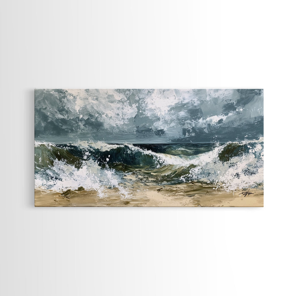 Stormy Ocean, Seascape Painting, Nautical Painting, Coastal Landscape Art, Horizontal Wall Art, Canvas Print, Rustic Decor