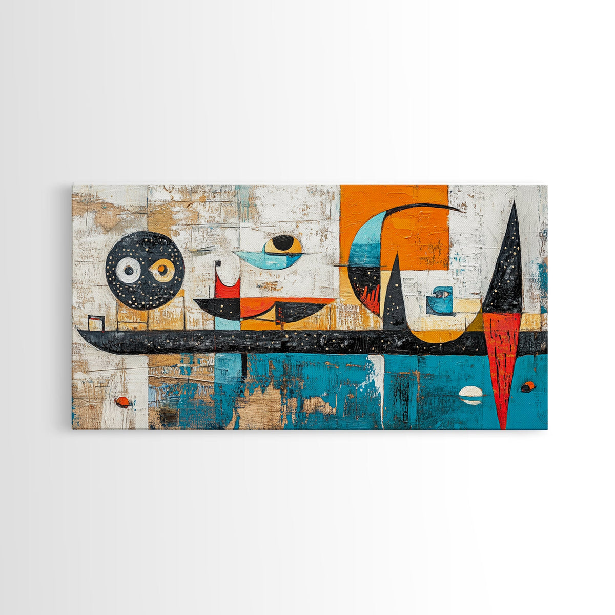 Abstract Geometric Art, mid-century modern art, sacred geometry wall art, framed canvas print, blue and green wall art, mosaic art