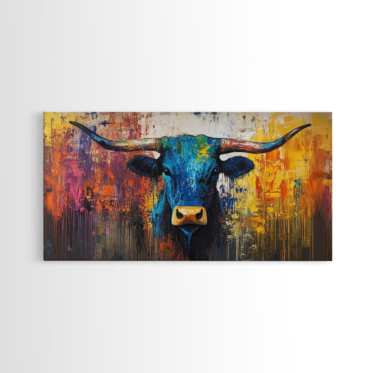 Abstract Bull, bold color wall art, rustic decor, farmhouse art, moody art, contemporary art, Framed Canvas Print, modern bull painting