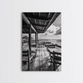 Seaside Café, Coastal Patio, Ocean View, Canvas Print, Rustic Kitchen Wall Art, Tropical Dining Decor, Travel Lifestyle Art