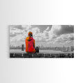 Rooftop View, Urban Woman, Brooklyn Bridge, Reflective Mood, Framed Canvas Print, Modern City Wall Art, Inspirational Office Decor