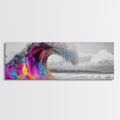 Rainbow Wave Curl, Surf Art Explosion, Vibrant Ocean Energy, Framed Canvas Print, Beach House Decor, Colorful Coastal Wall Art