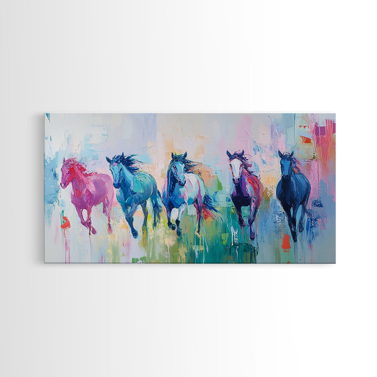 Running Horses, Western Horse Art, Colorful Horse Wall Art, Vintage Horse Art, Farmhouse Decor, Extra Wide Art, Canvas Print