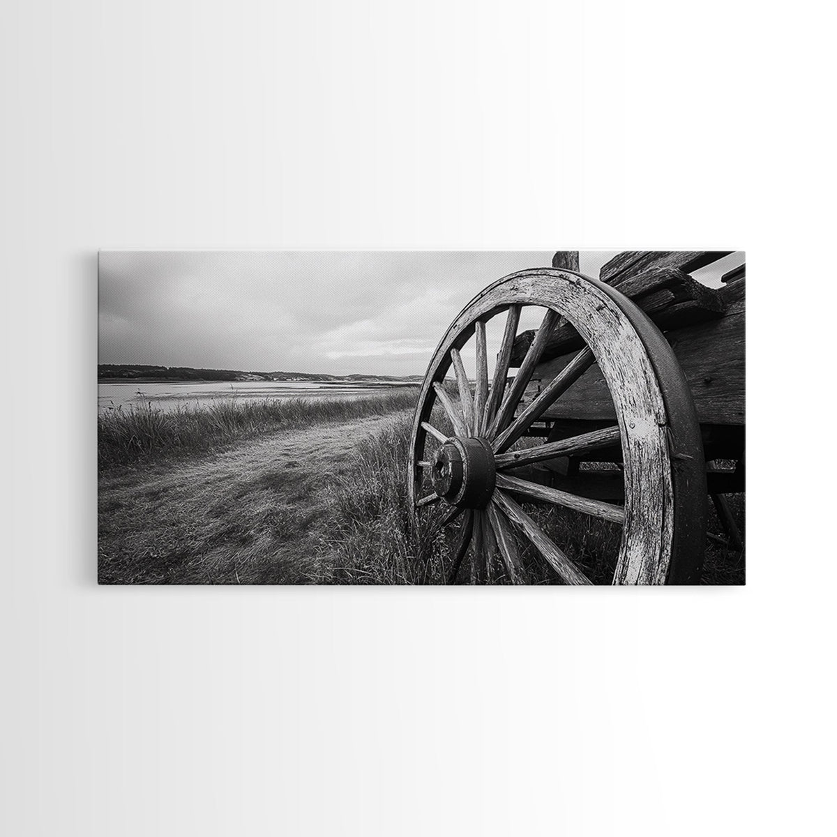 Wagon Wheel, Rustic Wall Art, Farmhouse Art, Vintage Decor, Western Landscape, Barn Art, Framed Canvas Print, Country Aesthetic