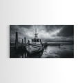 Fishing boat, nautical decor, coastal painting, rustic art, panoramic painting, extra wide art, above sofa art, framed canvas print