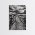 Open Ranch Gate, southwest wall art, moody art, western home decor, rustic art, farmhouse painting, framed canvas print, cowboy aesthetic