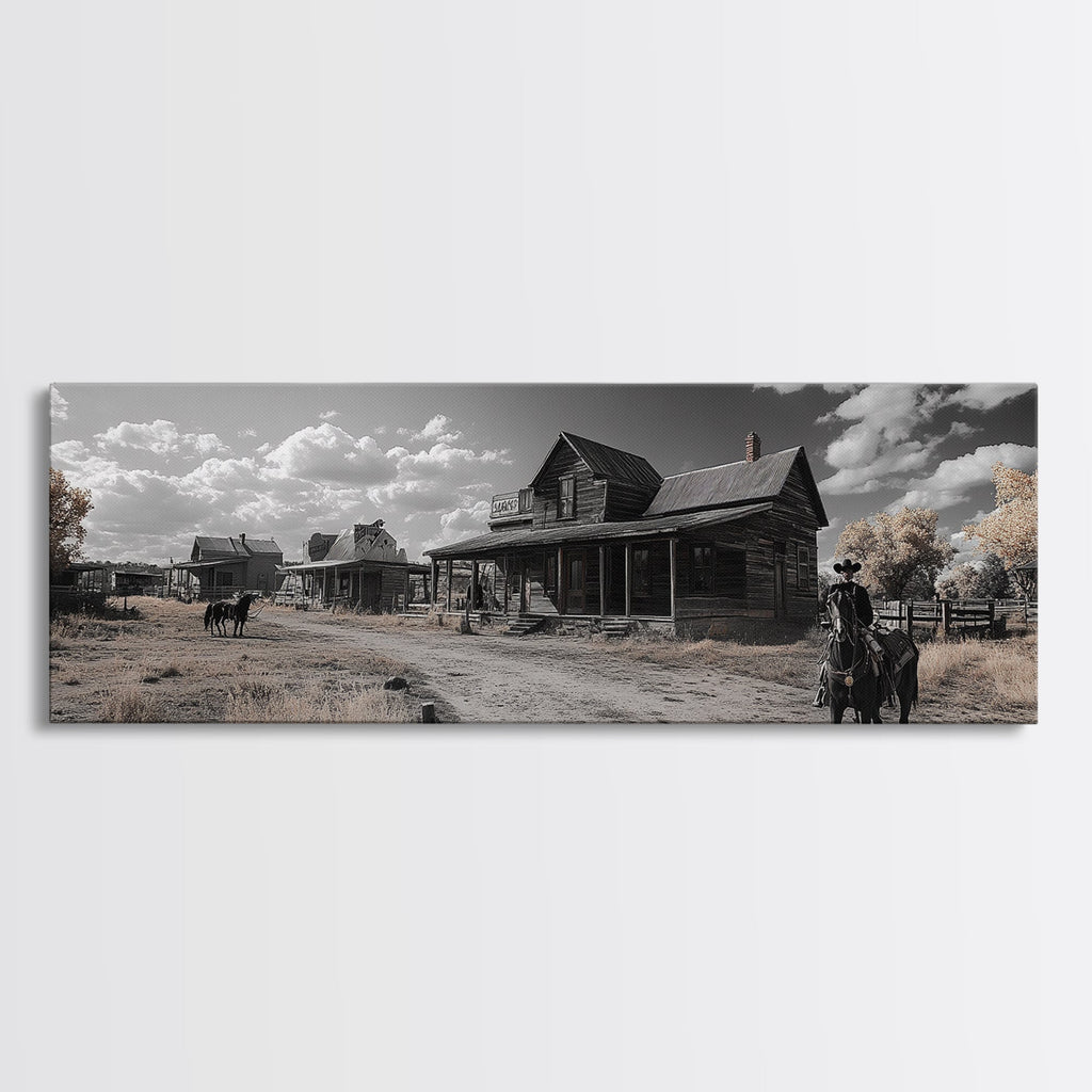 Western Town, Cowboy Art, Old West Wall Art, Rustic Wall Art, Farmhouse Decor, Historical Landscape Art, Panoramic Art, Canvas Print