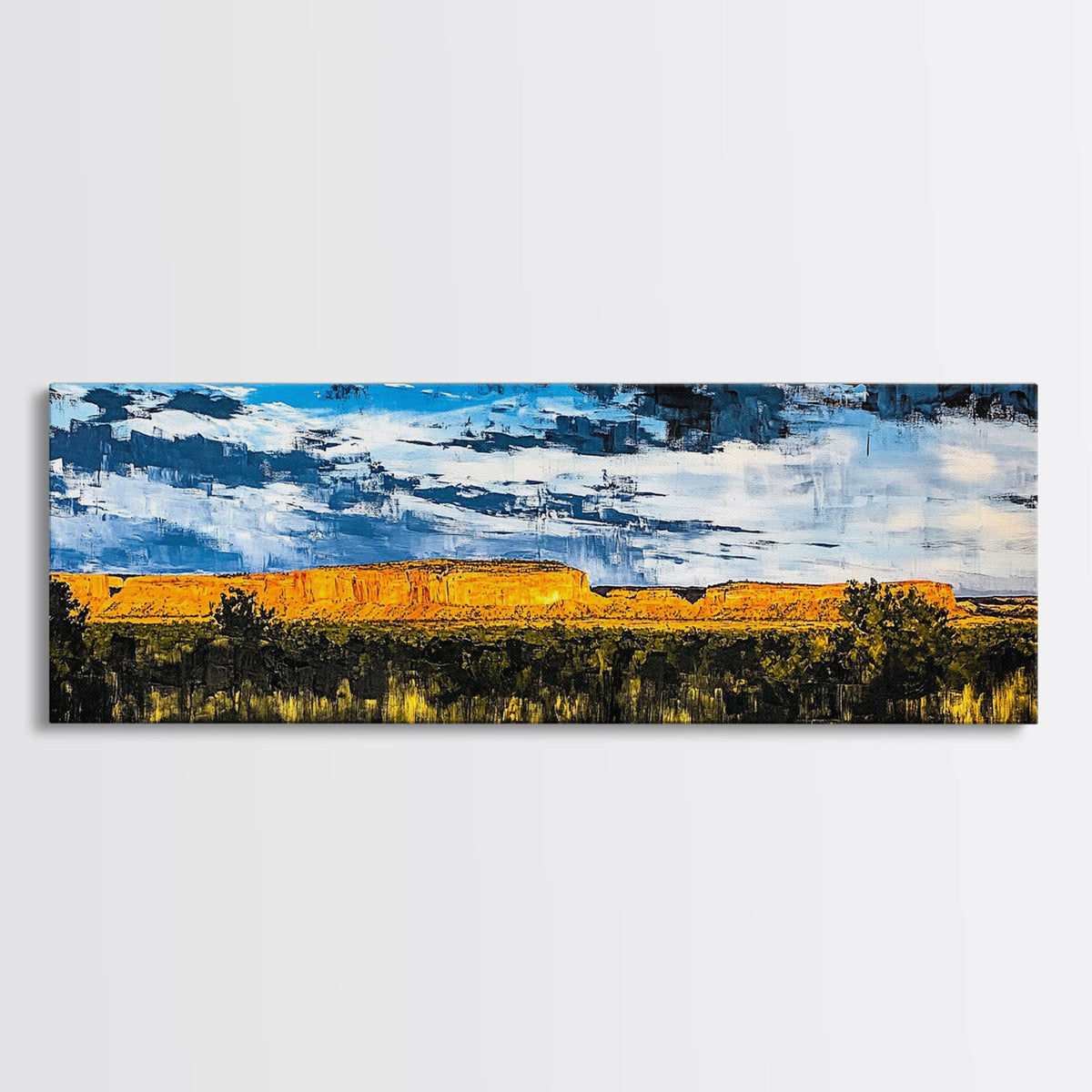 Southwest desert, landscape painting, long narrow wall art, extra wide art, panoramic painting, framed canvas print, rustic decor