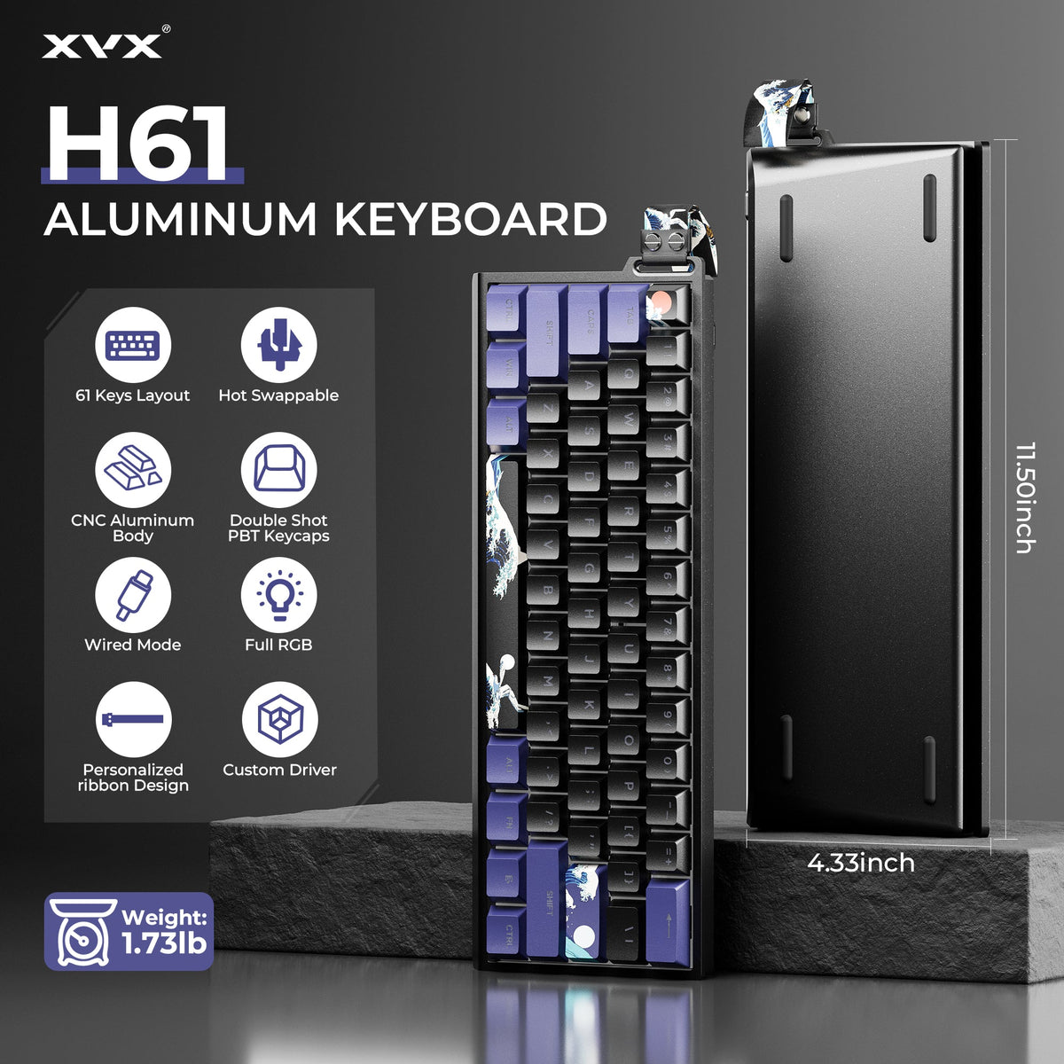 XVX H61 60% Aluminum RGB Wired Mechanical Keyboard