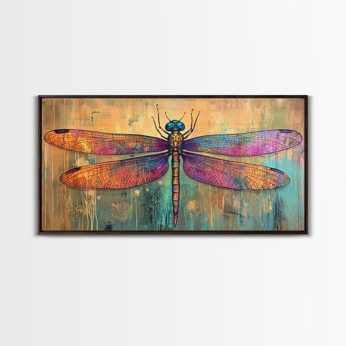 Dragonfly Art, Whimsical Art, Sacred Geometry Wall Art, Teal Wall Art, Blue and Green Wall Art, Nature Art, Canvas Print, Botanical Prints