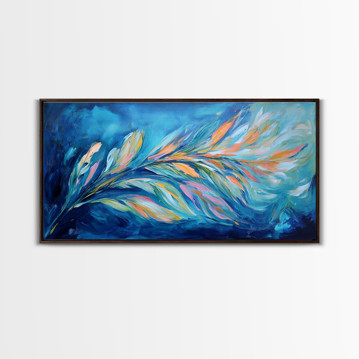Abstract Feathers, colorful abstract art, blue and green wall art, cottagecore wall art, canvas print, horizontal wall art