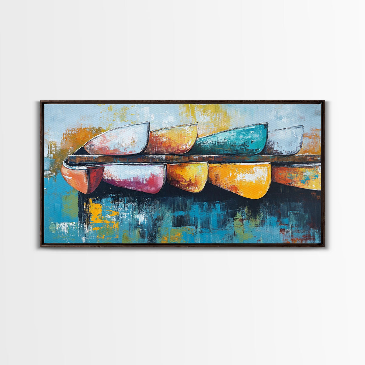 Colorful canoe, coastal decor, nautical painting, vibrant abstract, lake tahoe art, modern art, horizontal wall art, canvas print, beach vibes