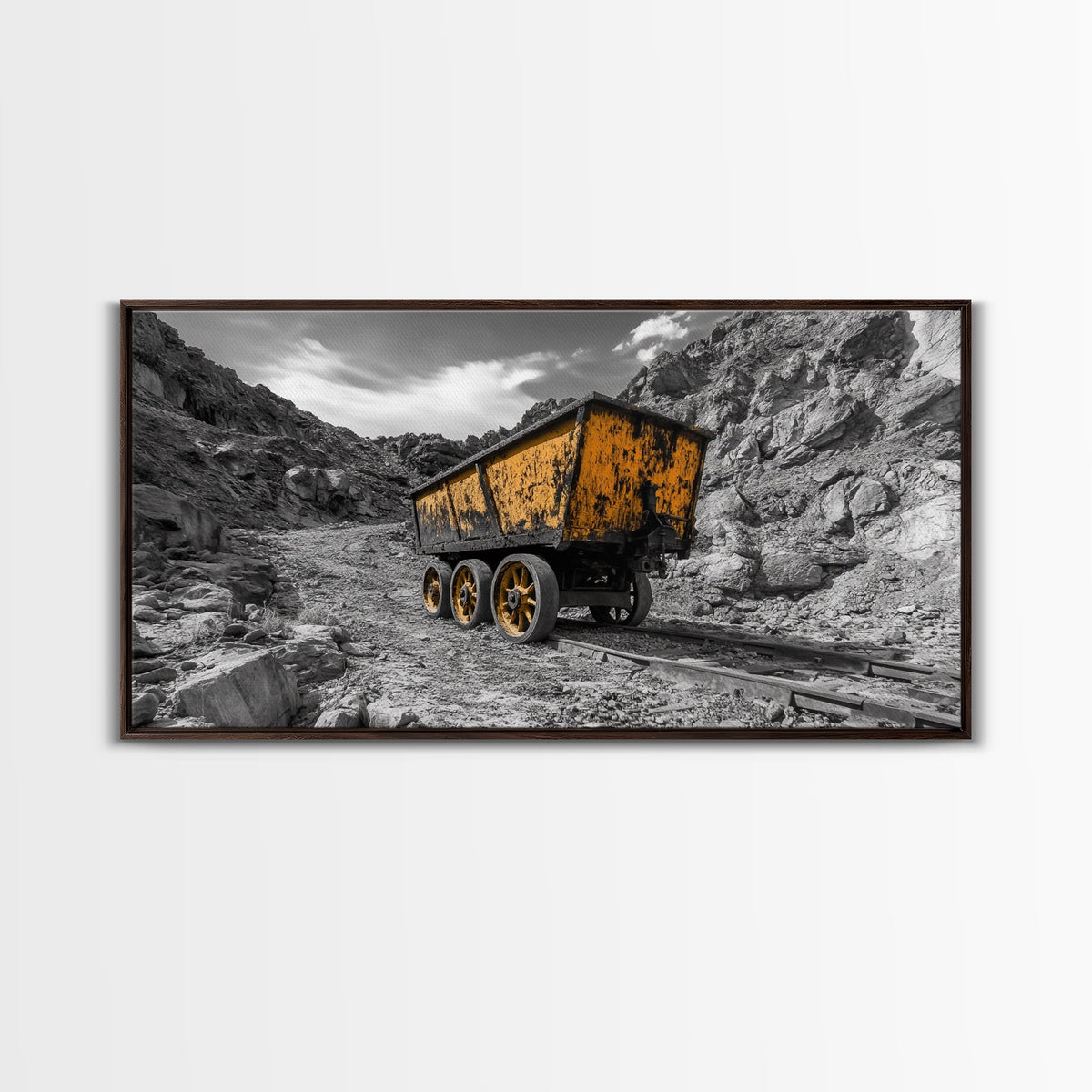 Vintage Mining Cart, Industrial Rustic Decor, Western Adventure Wall Art, Grunge Style Canvas Print, Man Cave or Garage Wall Art