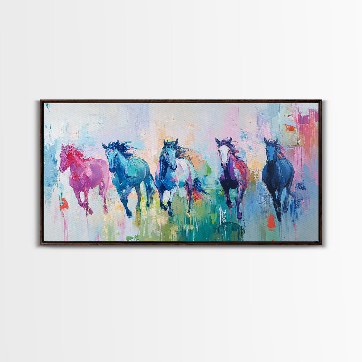 Running Horses, Western Horse Art, Colorful Horse Wall Art, Vintage Horse Art, Farmhouse Decor, Extra Wide Art, Canvas Print