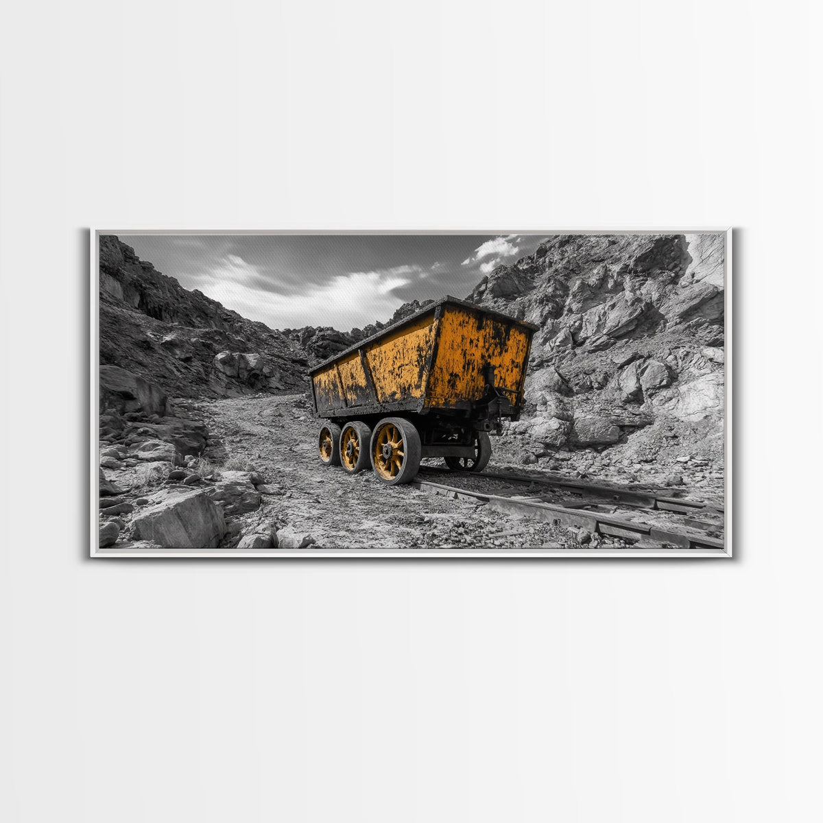 Vintage Mining Cart, Industrial Rustic Decor, Western Adventure Wall Art, Grunge Style Canvas Print, Man Cave or Garage Wall Art