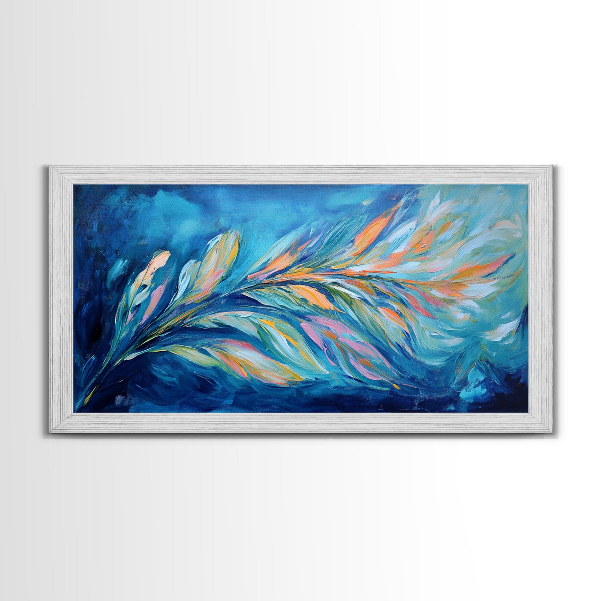 Abstract Feathers, colorful abstract art, blue and green wall art, cottagecore wall art, canvas print, horizontal wall art