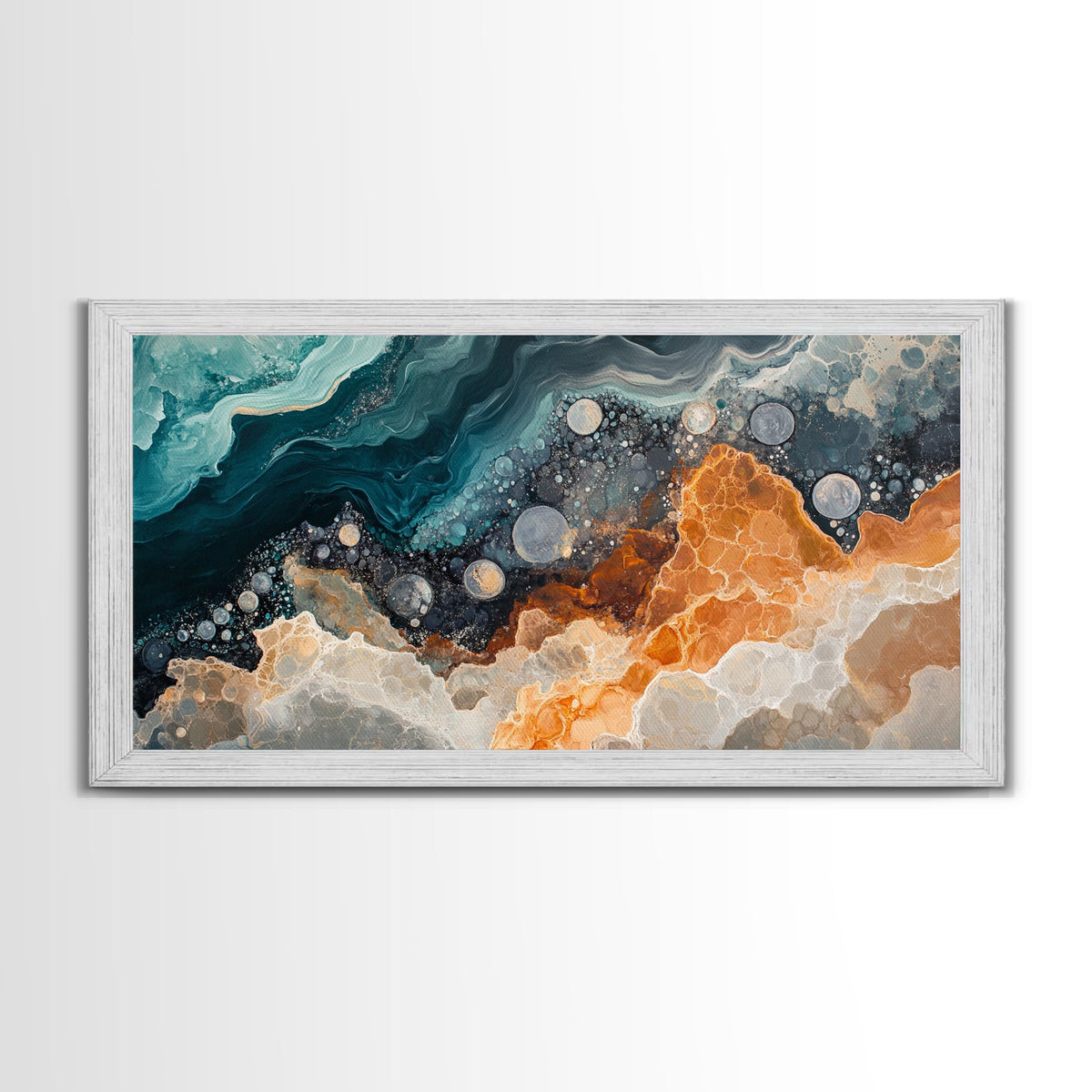 Abstract Coastal Geology, framed canvas print, extra wide art, mosaic wall art, ocean decor, oyster painting, coastal decor