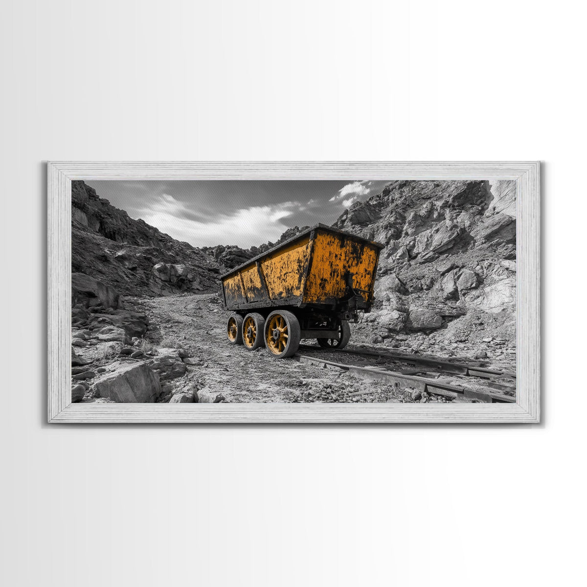 Vintage Mining Cart, Industrial Rustic Decor, Western Adventure Wall Art, Grunge Style Canvas Print, Man Cave or Garage Wall Art