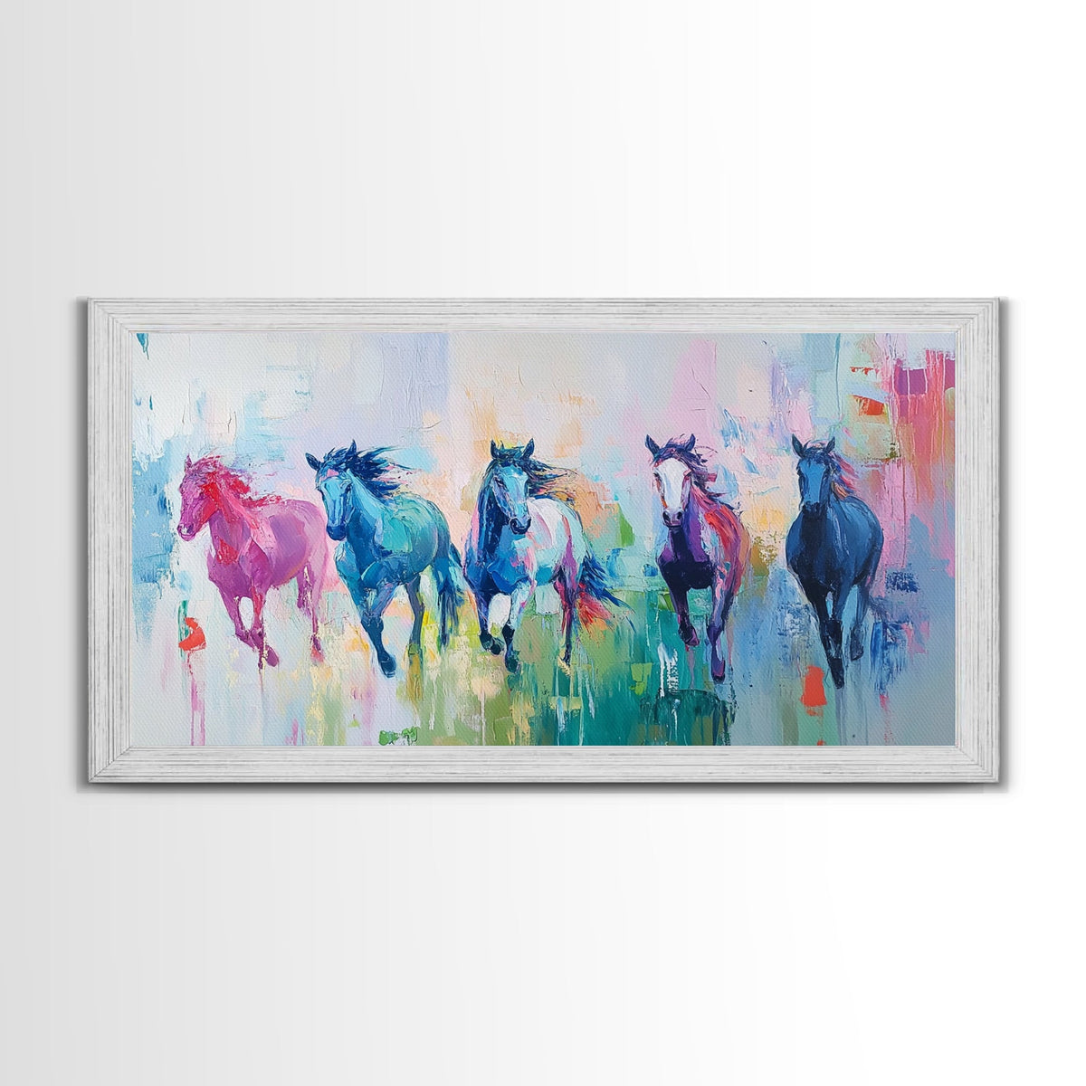 Running Horses, Western Horse Art, Colorful Horse Wall Art, Vintage Horse Art, Farmhouse Decor, Extra Wide Art, Canvas Print