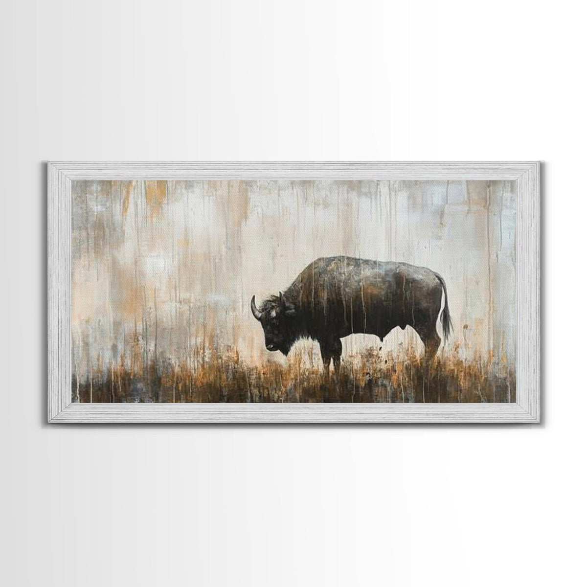 Bison Painting, Framed Canvas Print, Rustic Wall Art, Moody Art, Southwest Wall Art, Extra Wide Art, Farmhouse Art, Above Couch Art