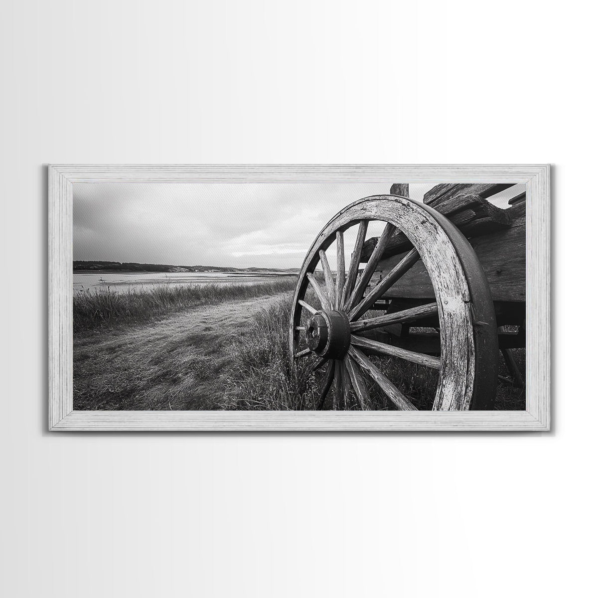 Wagon Wheel, Rustic Wall Art, Farmhouse Art, Vintage Decor, Western Landscape, Barn Art, Framed Canvas Print, Country Aesthetic