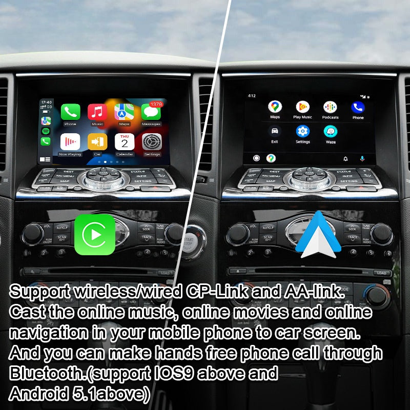 Wireless Apple Carplay/Android Auto for Infiniti FX35 FX50 G37 M45 QX60 Q70 GT-R Nissan Patrol 370Z 2008-2021