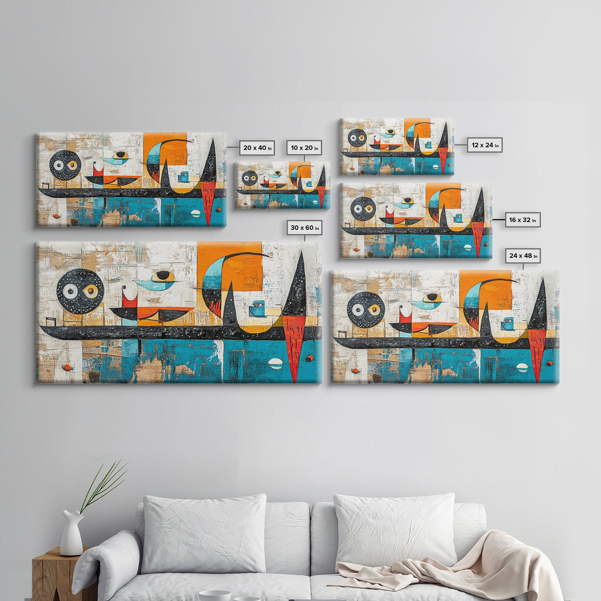 Abstract Geometric Art, mid-century modern art, sacred geometry wall art, framed canvas print, blue and green wall art, mosaic art