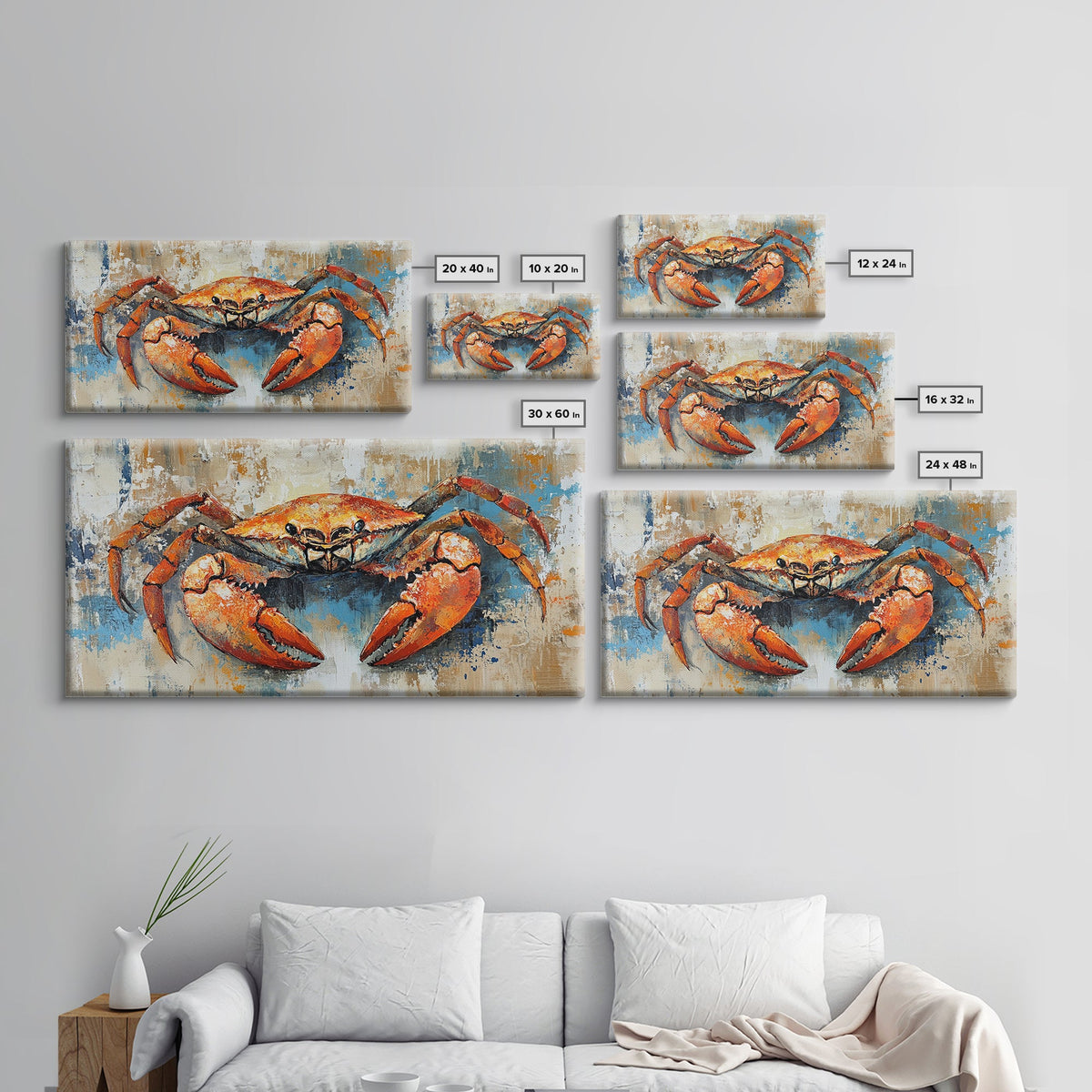 Crab Painting, Coastal Kitchen Art, Nautical Wall Art, Rustic Decor, Seafood Art, Maritime Art, Gift Idea for Him, Framed Canvas Print