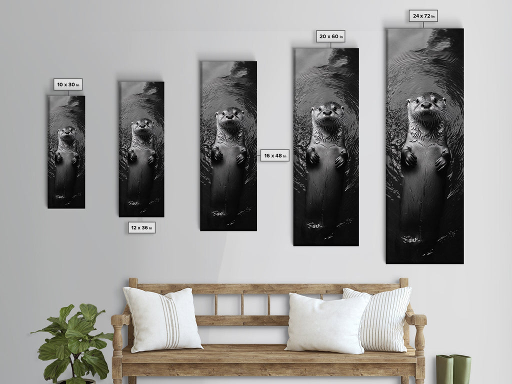 Cute Otter, Wildlife Charm, Animal Portrait, Black White Art, Canvas Print, Kids Room Wall Art, Woodland Nursery, Nature Lover Gift
