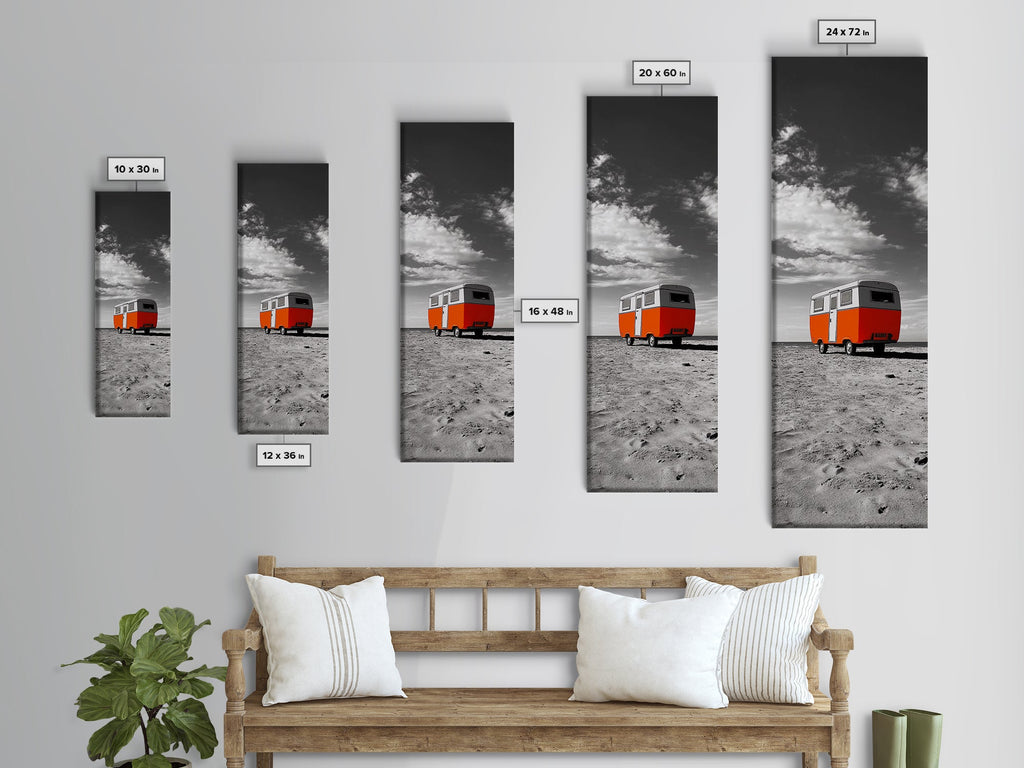 Coastal Camper Van, Beach Road Trip Art, Travel Lover Gift, Framed Canvas Print, Minimalist Seaside Decor, Van Life Wall Art, Entryway Art