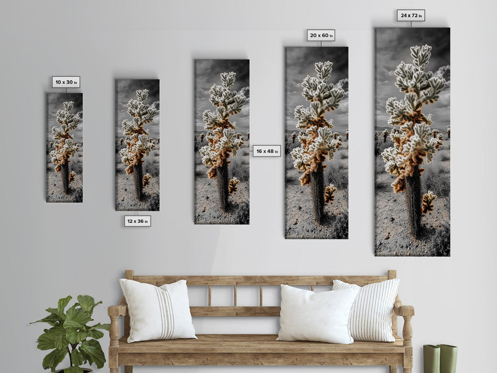 Cholla Cactus Desert, Southwestern Nature Scene, Spiky Plant Decor, Framed Canvas Print, Minimalist Boho Art, Sunroom or Entryway Style