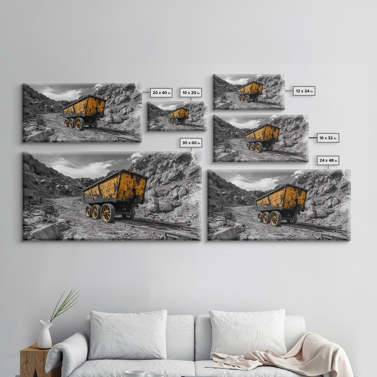 Vintage Mining Cart, Industrial Rustic Decor, Western Adventure Wall Art, Grunge Style Canvas Print, Man Cave or Garage Wall Art