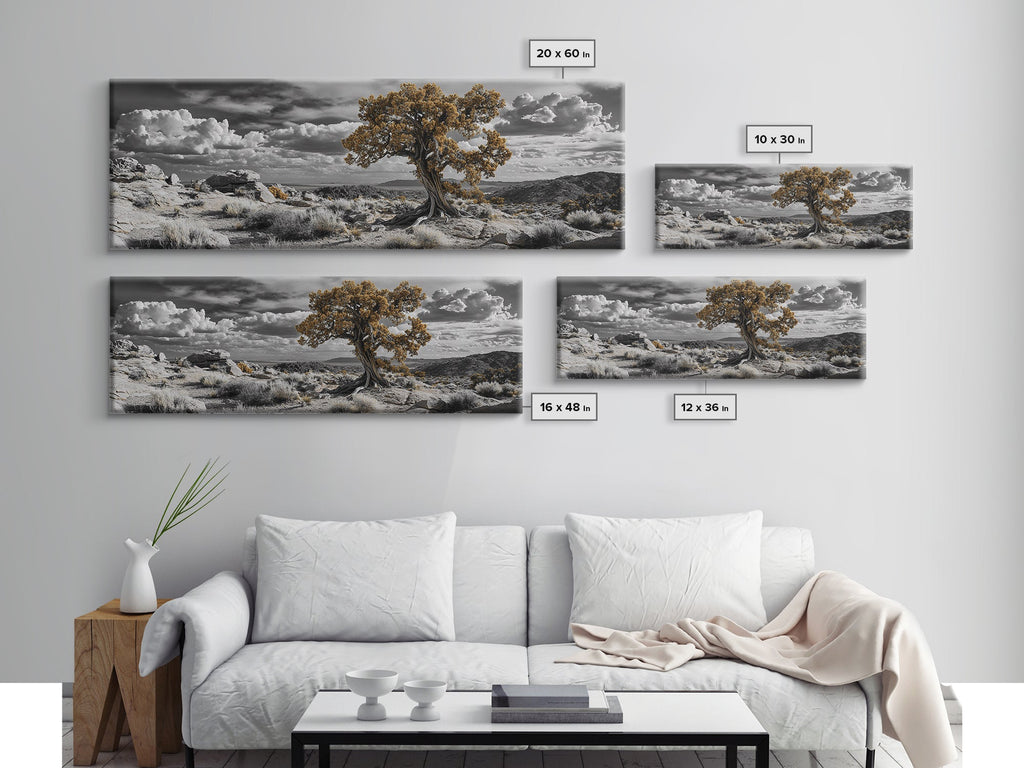 Twisted Desert Tree, Rocky Canyon Art, Dramatic Sky Nature Scene, Framed Canvas Print, Rustic Wall Decor, Moody Western Home Aesthetic