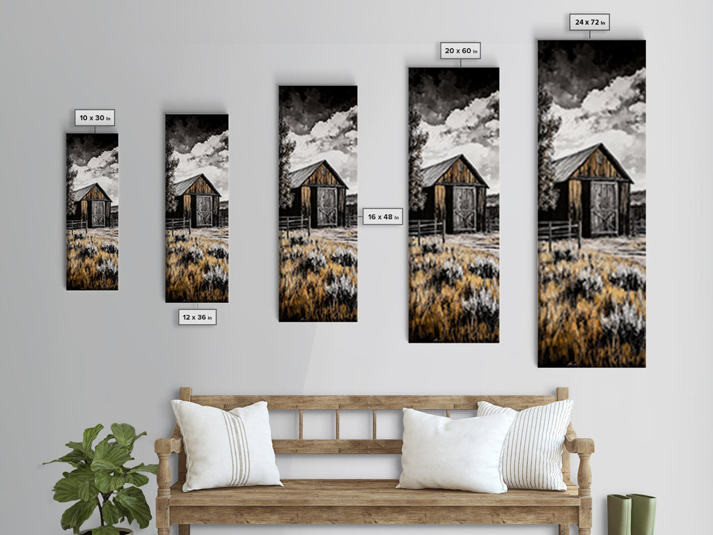 Rustic Barn Landscape Canvas Print Farmhouse Wall Art Barn Landscape Oil Painting Rustic Decor Moody Art Above Sofa Art