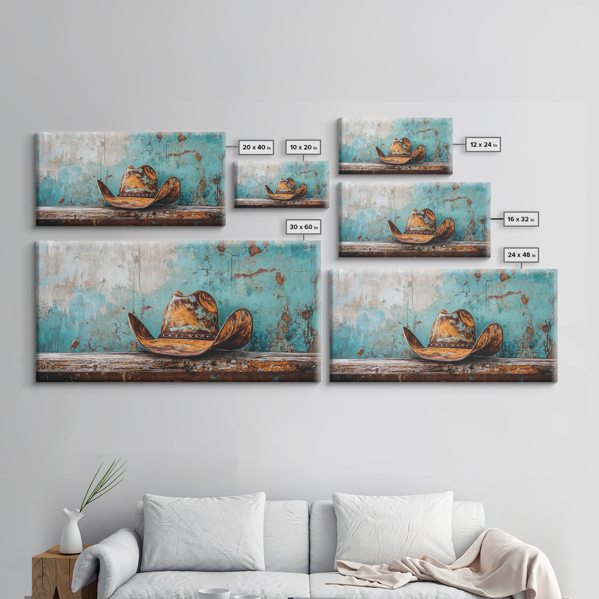Cowboy Hat Art, Framed Canvas Print, Rustic Decor, Southwest Wall Art, Extra Wide Art, Farmhouse Art, Moody Art, Western Wall Art