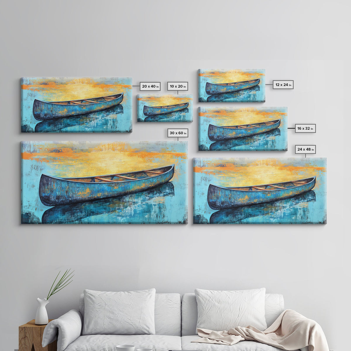 Canoe, Lake Art, Fly Fishing Art, Rustic Wall Art, Coastal Painting, Above Couch Art, Horizontal Wall Art, Framed Canvas Print, Nautical Decor
