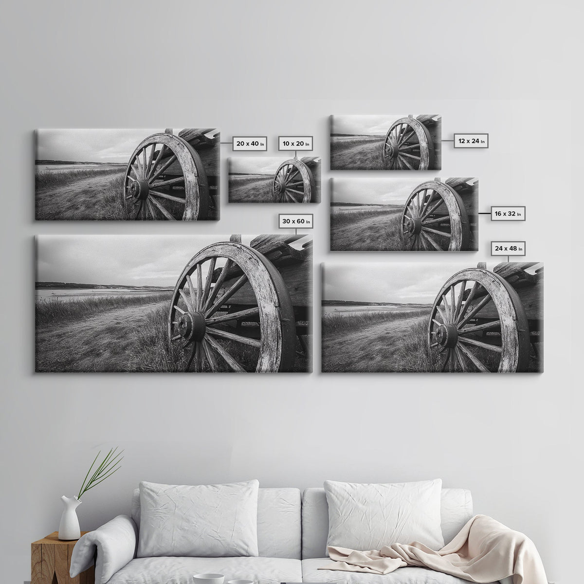 Wagon Wheel, Rustic Wall Art, Farmhouse Art, Vintage Decor, Western Landscape, Barn Art, Framed Canvas Print, Country Aesthetic
