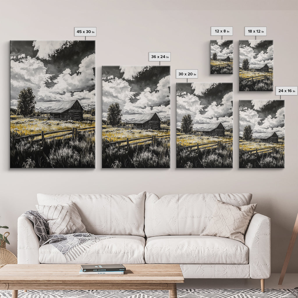 Rustic Barn, Farmhouse Art, Canvas Print, rustic wall art, barn landscape oil painting, smoky mountain art, wabi sabi wall art, vintage Christmas