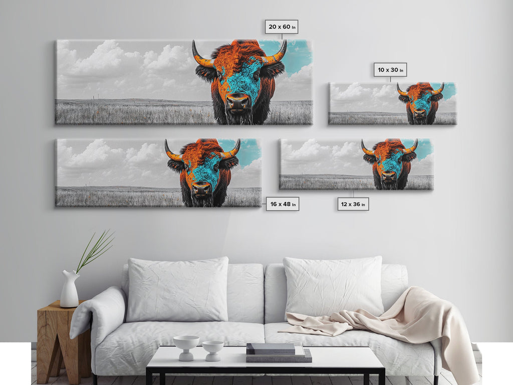 Bison Portrait, Southwest Wall Art, Buffalo Art, Native American Art, Moody Art, Panoramic Art, Rustic Decor, Framed Canvas Print